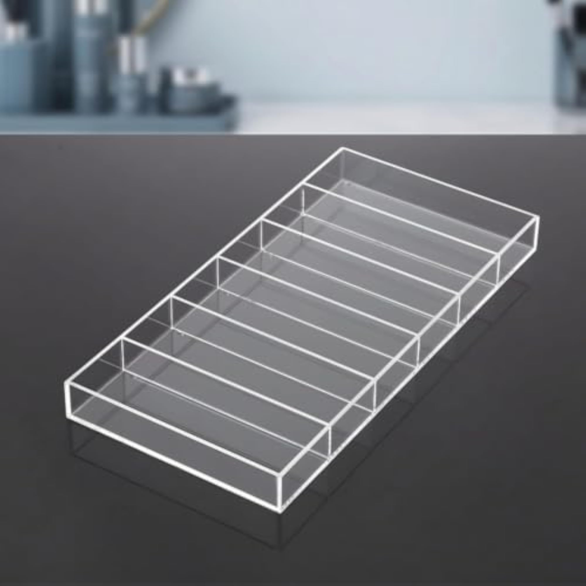 Transparent Acrylic Cosmetic Storage Box, 6 Compartments